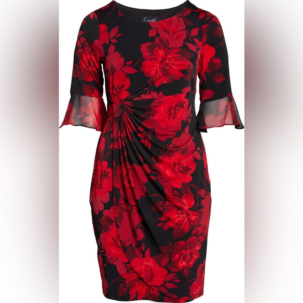 Connected Apparel Women’s Black/Red Faux Wrap Dress Size 20W